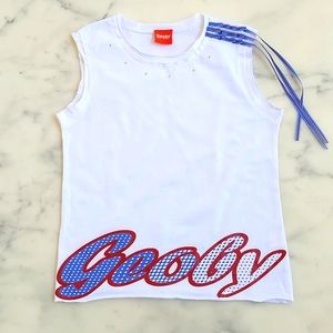 NWOT. Girl's Tank Top with painted logo, Shoulder design and crystal decoration.